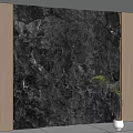 Dark Textured Stone Feature Wall In Modern Interior With Wooden Panel And Green Plant
