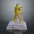 Game Character with Golden Armor Green Hair Standing on Base with Saint Seiya Inscription