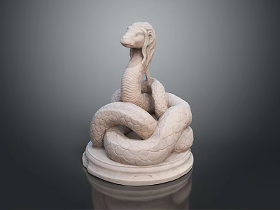 Coiled Snake Reptile Sculpture With Light Colored Base And Detailed Textured Design 3d model