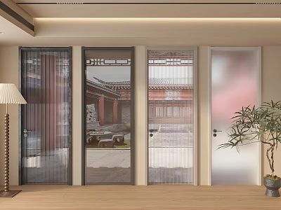 Stylish Hinged Doors with Decorative Glass Panels in Modern Home Interior and Exterior Views 3d model