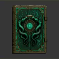 Ancient Mystic Book With Green Cover Golden Border Coiled Snake Motifs And Circular Emblem