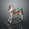 Vintage Wooden Rocking Horse With Hand Painted Colorful Saddle And Decorative Design