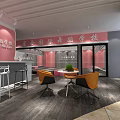 School Display Area Interior Design With Pink Walls Cabinets And Reception Desk