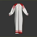 Traditional White Robe With Red Embroidery On Collar Cuffs And Hem