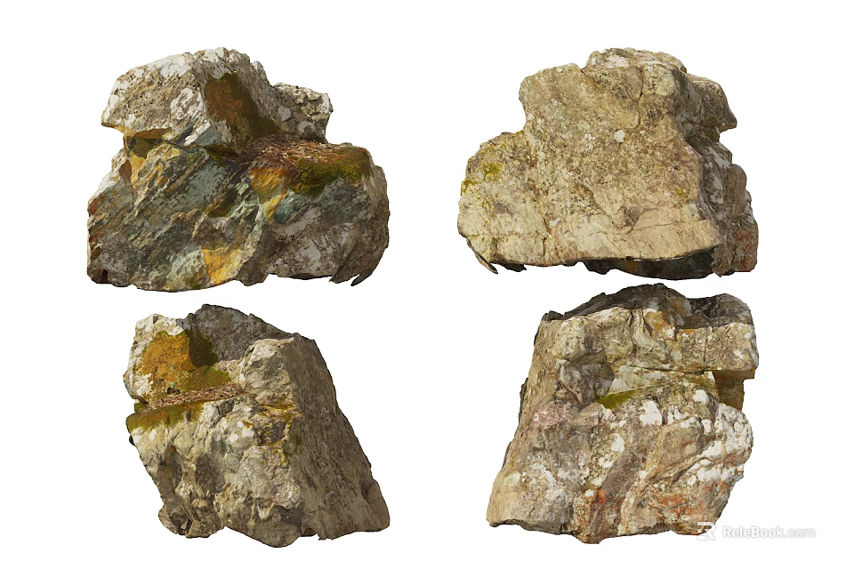 Natural Stone Pieces and Wooden Elements with Diverse Textures 3d model