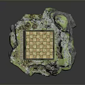 Fantasy Floating Island With Chessboard Rocky Terrain Green Vegetation And Trees
