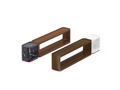 Modern Wooden Frame Side Tables With Marble Tops And Red Accent Edges 3d model