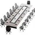 Modern Rectangular Conference Table In Office Meeting Room With Multiple Ergonomic Office Chairs 3d model