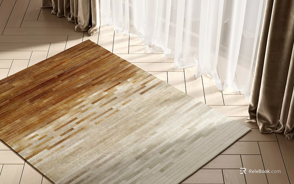 Square Gradient Area Rug On Tile Floor Near Curtains 3d model