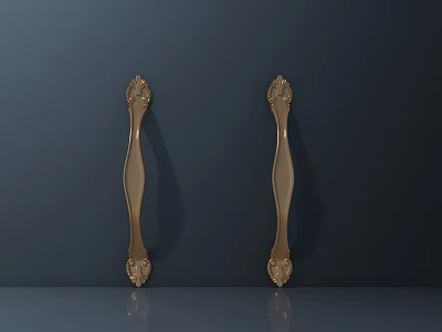 Golden Ornate Door Handles With Decorative Patterns On Dark Smooth Surface 3d model