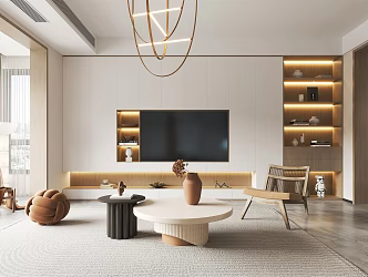 Quiet living room TV background wall 3d model
