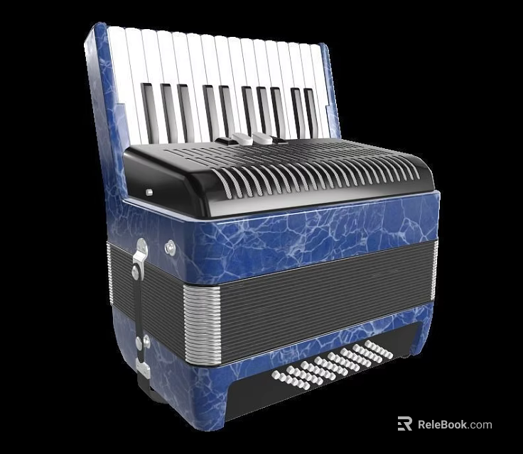 Elegant Blue Marble Accordion With Piano Keyboard Bellows And Control Buttons 3d model 