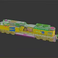 Detailed Model Train 7103 In Gray Yellow With American Flag And Reflection