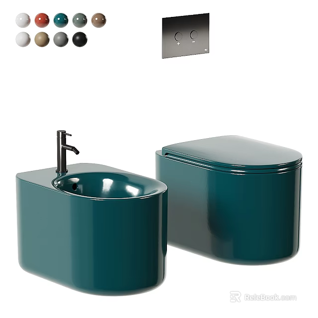 Modern Teal Toilet Design With Matching Sink Sleek Faucet And Contemporary Style 3d model 