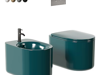 Modern Teal Toilet Design With Matching Sink Sleek Faucet And Contemporary Style 3d model