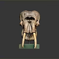 Prehistoric Mammoth Skull With Long Ivory Tusks On Green Display Base