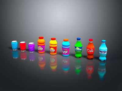 Colorful Beverage Bottles And Cups Featuring Cola Water And Juice Drinks 3d model