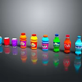 Colorful Beverage Bottles And Cups Featuring Cola Water And Juice Drinks