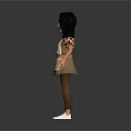 3D Female Character With Gray Hair Floral Sleeves Brown Apron Brown Pants And White Shoes
