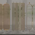 Elegant Modern Room Dividers With Gold Metal Frame Glass Panels And Geometric Patterns