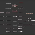 Pink Fence Scene Components With Various Shapes Arrangements And Lengths Displayed On Dark Background