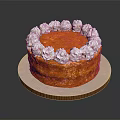 Round Layered Cake With White Cream Frosting And Decorated Top On Platter