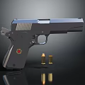 Modern Gray Pistol Design With Red Emblem And Two Bullets On Black Surface 3d model