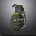 Green Military Hand Grenade With Metal Body Ribbed Surface And Safety Pin