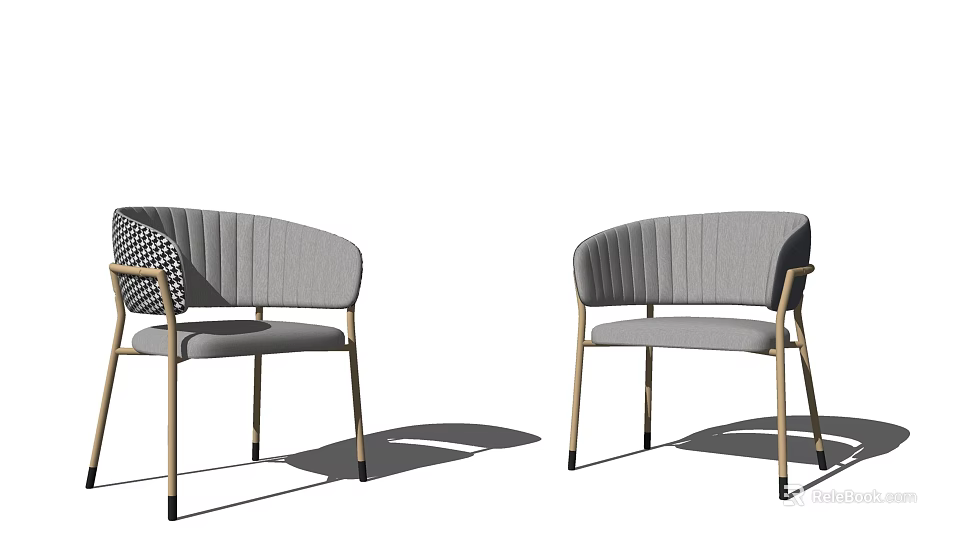 Modern Accent Chairs With Gray Ribbed Upholstery And Sleek Metal Legs 3d model 