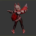 Fox Themed Character With Red Cape Holding Dual Guns And Pink Accents