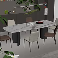 Modern Dining Table Set With Marble Top Matching Chairs And Green Plants 3d model