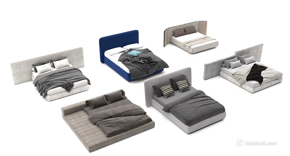 Modern Double Beds With Various Styles Different Headboard Designs And Color Options 3d model