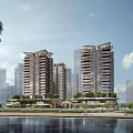 Modern High Rise Residential Buildings With Greenery Pedestrian Area And Road Surroundings