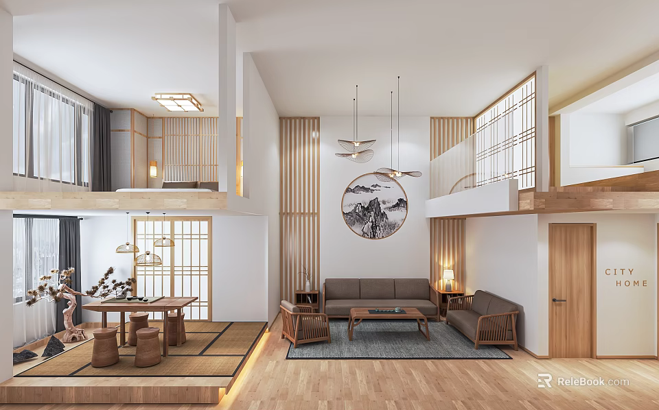 Modern Hotel Room Interior With Comfortable Bed And Elegant Wooden Furniture 3d model 