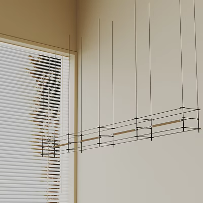 Modern Interior Chandelier With Metal Frame Wooden Slats And Window Blinds 3d model