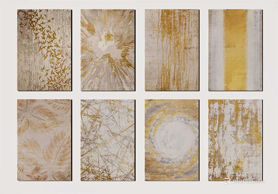 Decorative Square Carpets With Abstract Gold Beige Gray Patterns For Home Decor 3d model