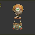 Colorful Water Vehicle With Orange Hot Air Balloon Blue Body Green Emblem And Red Wheels