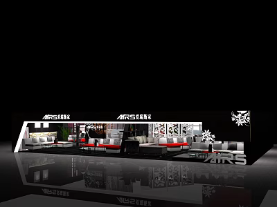 Modern Exhibition Tables and Chairs in Stylish Exhibition Booth Design Layout 3d model