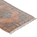 Traditional Square Rug Featuring Geometric Patterns Orange Grey Blue Tones Vintage Design