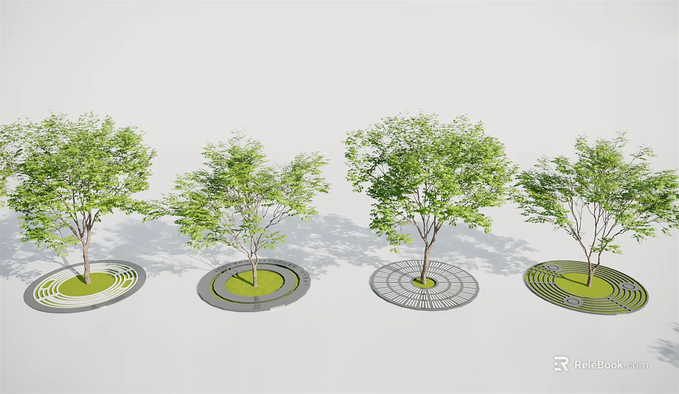 Circular Tree Pit Designs With Lush Green Trees And Patterned Concrete Bases 3d model 