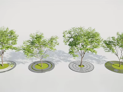 Circular Tree Pit Designs With Lush Green Trees And Patterned Concrete Bases 3d model