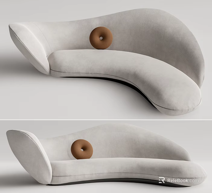Modern Curved Sofa With Light Gray Upholstery Circular Button Detail And Smooth Contoured Silhouette 3d model 