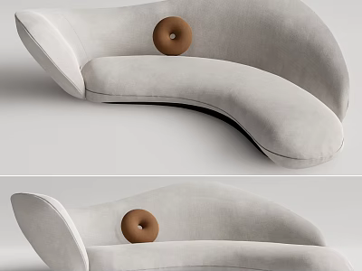 Modern Curved Sofa With Light Gray Upholstery Circular Button Detail And Smooth Contoured Silhouette 3d model