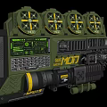 Green And Black Tactical Equipment With Circular Knobs Display Screen Keypad And Coiled Cable