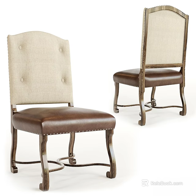 Vintage Accent Chair With Button Tufted Fabric Back Leather Seat And Metal Legs Design 3d model 
