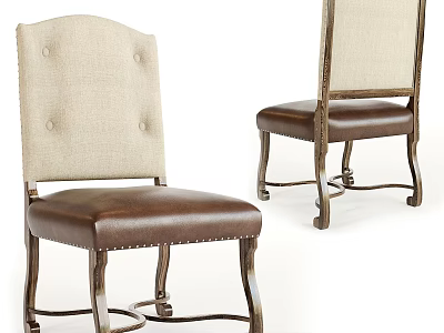 Vintage Accent Chair With Button Tufted Fabric Back Leather Seat And Metal Legs Design 3d model