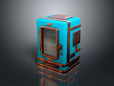 Vintage Blue Computer With Transparent Front Panel Solar Panel Top And Metal Frame 3d model