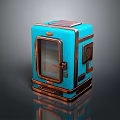Vintage Blue Computer With Transparent Front Panel Solar Panel Top And Metal Frame