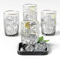 Glass Cups with Ice Cubes Lemon Slice on Tray and Mint Leaves