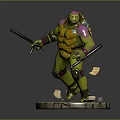 3D Ninja Turtle Character With Turtle Features Holding Nunchucks On Decorative Stone Base 3d model